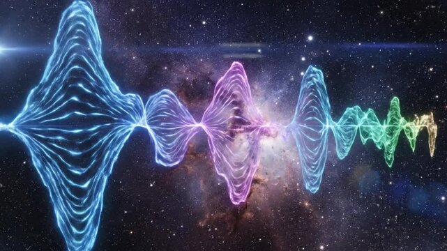 Abstract Sound Waveform Visualization in Cosmic Nebula Background