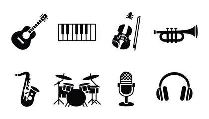 Obraz premium Music instrument vector icons set for creative projects and designs