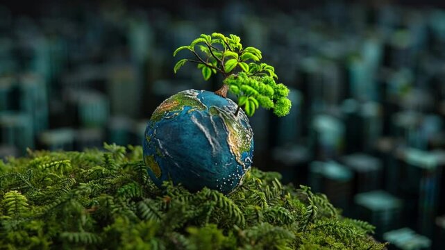Earth globe tree plant nature green environment ecology forest city sustainability growth climate conservation eco city moss future friendly ecology focused green environment conservation growth city