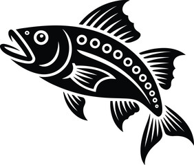 Fototapeta premium Black and white stylized fish icon