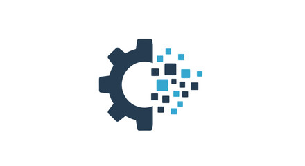 Obraz premium Digital Technology Gear Icon Representing Innovation and Data Processing on White Background