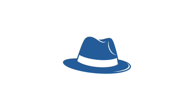 Blue Fedora Hat Icon with White Band on a White Background Simple Modern Design