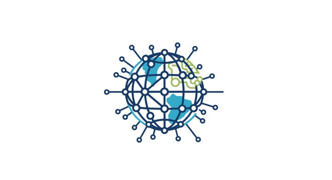 Global network connectivity visualization logo representing international data and tech