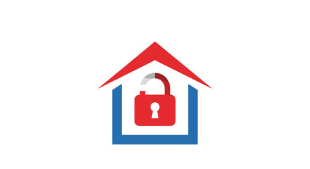 Fototapeta premium Home security concept: a house icon with a padlock representing protection and safety