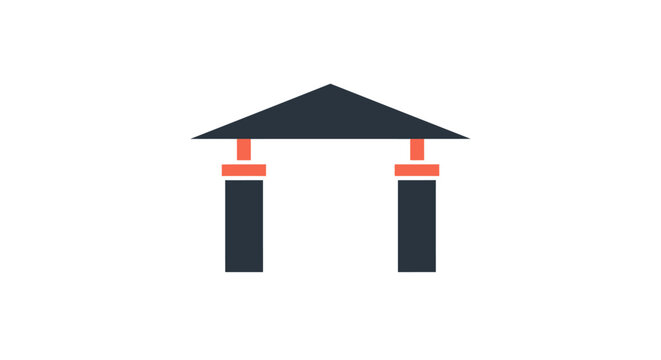 Minimalist representation of a building with columns and a triangular roof on a white background