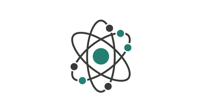 Atomic structure illustration representing scientific concepts in a minimalist modern style