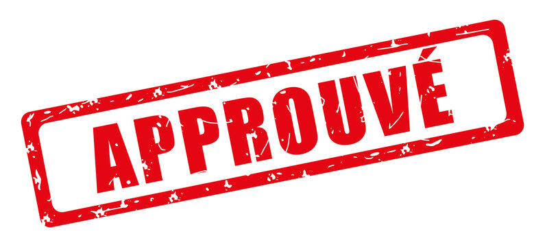 Approuv&eacute;. Tampon rouge rectangulaire grunge. Illustration dessin&eacute;e &agrave; la main. Fran&ccedil;ais.