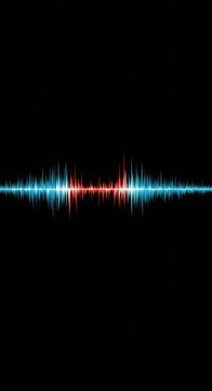 Abstract visualization of a digital audio signal displayed on a dark interface, featuring a prominent, unnerving flatlined gap symbolizing silence or lost data, waveform, sound, loss