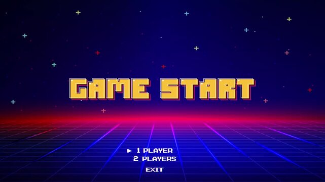 GAME START. pixel art 8-bit. retro game in vector illustrations. arcade gaming.