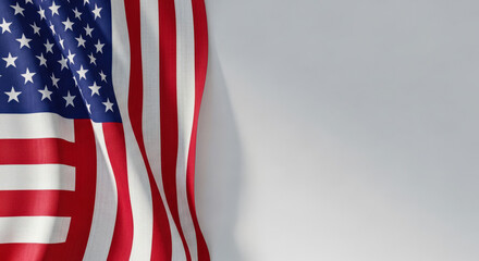 Obraz premium Waving American Flag Fabric Texture on a Clean Light Gray Background