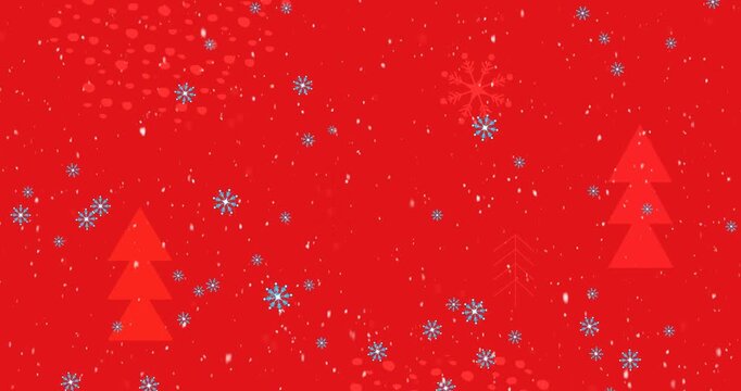 Animation of falling snow over red background