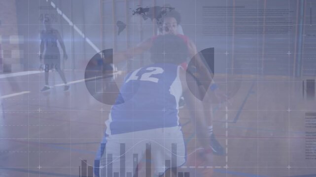 Animation of statistics and data processing over basketball game