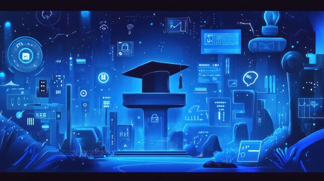 Digital Graduation Ceremony in Futuristic Cityscape