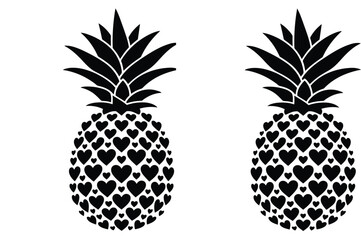 Obraz premium Two black and white pineapples with heart patterns on a white background