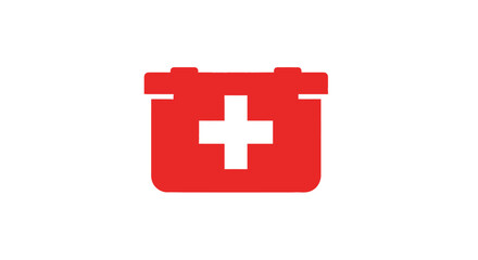 Fototapeta premium Red car battery icon with a white cross, representing automotive assistance and healthcare