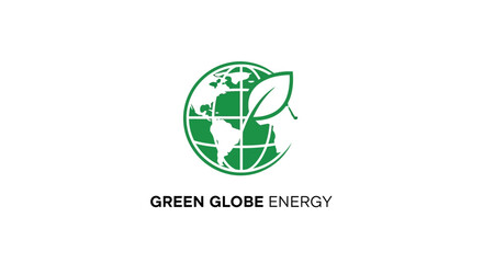 Fototapeta premium Eco-Friendly Global Energy Solutions: A Sustainable Future, Green Globe Energy Logo Concept