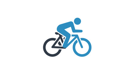 Obraz premium Minimalist Blue Icon Depicting a Cyclist Riding a Bicycle on a Clean White Background