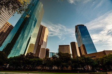 Naklejka premium Downtown Houston, near City Hall, on a sunny day