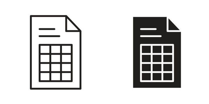 Spreadsheet icons. Vector illustration. Editable stroke. Isolated icon suitable for web,