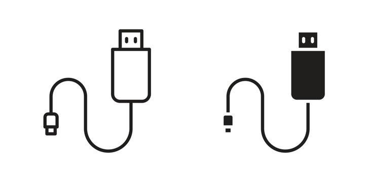 USB cable icons. Vector illustration. Editable stroke. Isolated icon suitable for web,