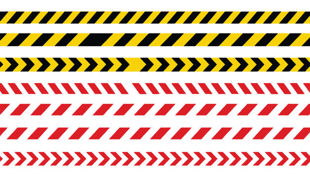 Yellow and black hazard tape and red caution tape patterns.