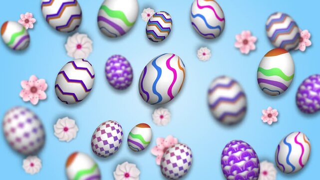 Many vibrantly decorated festive treats fly through a clear and colorful scene. The playful arrangement brings a sense of wonder to the spring day.