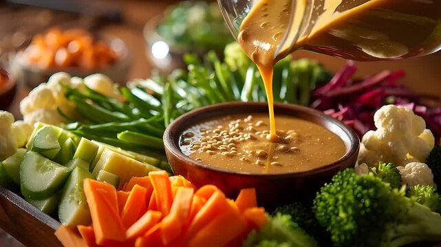 Fresh Vegetable Platter with Creamy Peanut Dipping Sauce