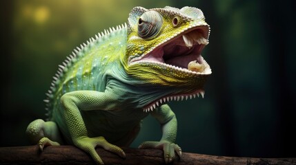 Fototapeta premium A photo of a chameleon sticking out its tongue