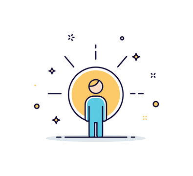 Inner light and confidence represented by a simple figure standing inside a glowing circle with subtle rays extending outward, symbolizing self belief and