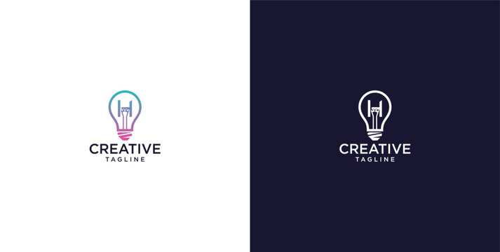 smart bulb logo icon. bulb logo technology. initial logo design H