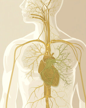Vagus Nerve Pathway Diagram Warm Editorial Illustration Translucent Human Silhouette Brain To Heart Organs Parasympathetic Nervous System Concept