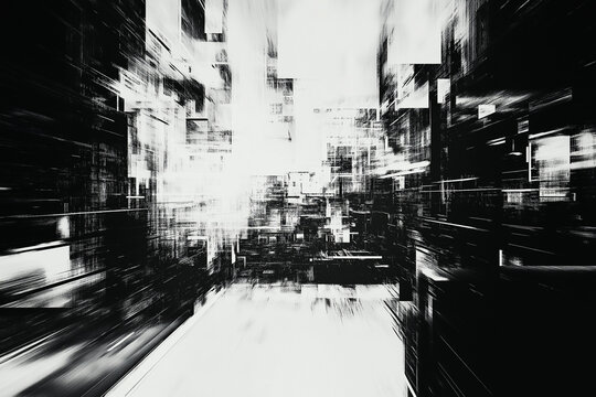 Abstract futuristic cyberpunk displacement map for 3d rendering. Random distorted black white broken glitch screen background. Digital as manual, lo-fi retro video noise overlay