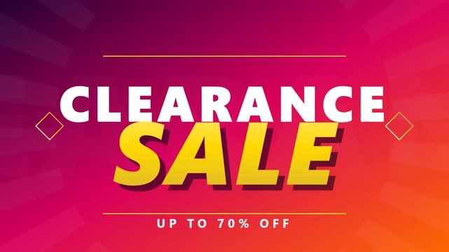 Dynamic animated banner for a massive clearance sale event highlighting up to 70% off. Ideal for retail promotions and compelling digital marketing