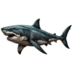 Fototapeta premium A large shark with sharp teeth swims in the dark water