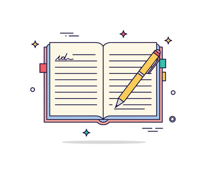 Personal journal writing open notebook with handwritten lines and a pen resting diagonally across the page, symbolizing reflection, memory keeping and intimate