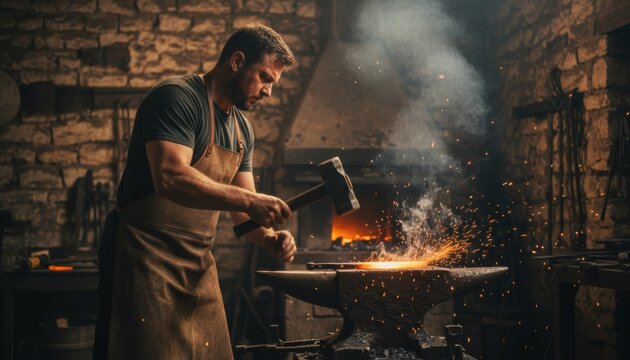Forging a blade, crafting tradition under the glow of a blacksmith fire