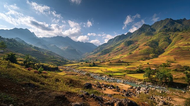 VietNam sapa mountain valley rocky limestone soil vietnamese autumn