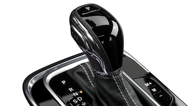 A close up view of a car's gearshift and transmission control panel with various buttons and settings