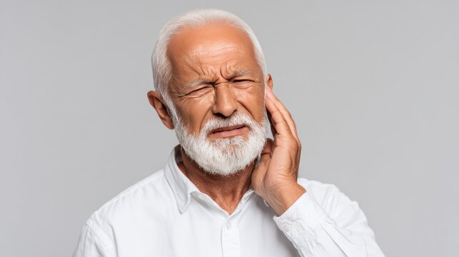Elderly Man Experiencing Ear Pain or Discomfort.