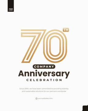 70th company anniversary gold outline logo poster template