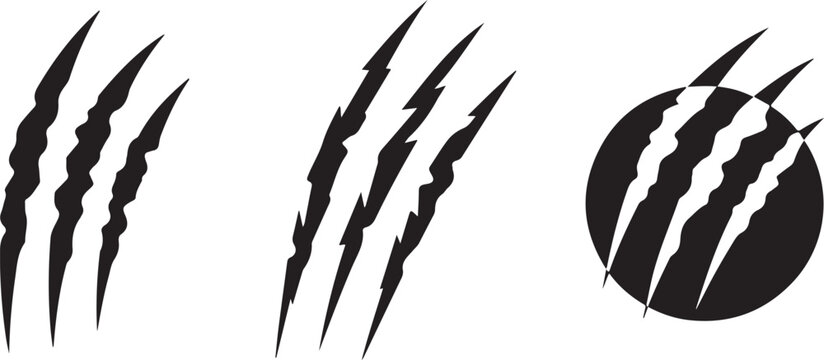 Animal claw marks collection with sharp wild predator scratch effects