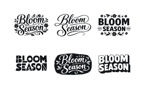 Bloom Season. Set lettering. harmonious lettering variations of the same emblematic concept, each with different artistic interpretation (Decorative floral or