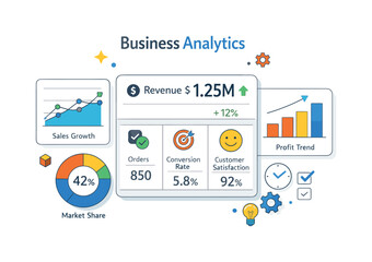 Fototapeta premium Business analytics overview presenting key indicators and performance metrics through simple charts and a dashboard style composition suggesting structured
