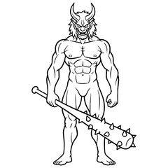 Japanese Oni Line Art &ndash; Oni Vector Illustration with Refined Classic Demon Features &ndash; Oni Drawing &ndash; Line Art Drawing of Oni &ndash; Oni Icon