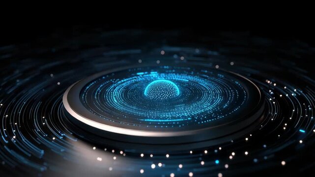 Watch as light forms dynamic shapes and patterns in a dark space. Experience the spinning effects and glowing elements in tidy motion