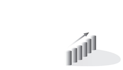 Fototapeta premium Minimalist 3D illustration of a business growth chart with ascending bars and upward arrow, representing financial success, progress, and data analytics.