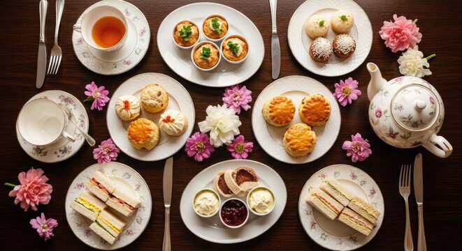 Afternoon tea spread with assorted delights
