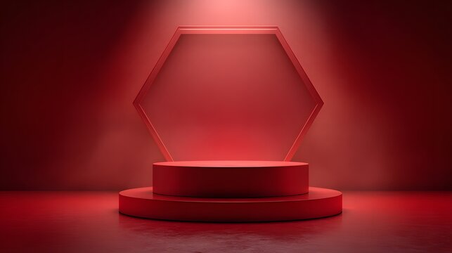 Red Hexagonal Stage with Spotlight and Podium.