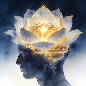 human mind lotus neural energy awakening consciousness concept
