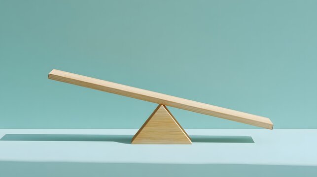 Simple Wooden Seesaw Balanced on a Teal Background.